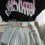 妙忆诗彩色条纹牛仔皮带女时尚个性百搭帆布腰带双环扣潮流军训学生耐用 粉/黄/绿