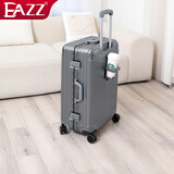 EAZZ【欧洲获奖】耐摔铝框行李箱拉杆箱男女登机箱旅行箱学生密码皮箱 【升级杯架+挂包扣】 卡扣 -灰色 20英寸 ｜登机箱 短途