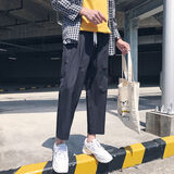 【琛倪】港仔文艺男春夏季新款休闲裤子男休闲裤韩版潮流男士九分裤直筒薄款9分裤宽松裤 黑色 L