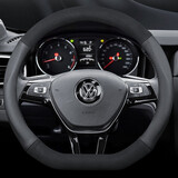 适用于大众朗逸方向盘套真皮速腾宝来高尔夫7迈腾捷达途岳探岳途观L凌渡帕萨特polo新桑塔纳途昂把套 D型-翻毛皮+黑皮侧孔