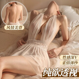 万世私迷性感睡衣情趣内衣夫妻刺激高档2025新款深V网纱蕾丝透视睡袍1141