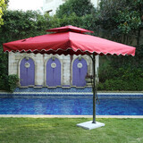 野人谷 户外遮阳伞庭院防晒伞室外大型沙滩太阳伞双顶摆摊伞保安岗亭伞 2.5m四股酒红色【十字架底座】