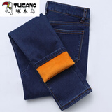 啄木鸟（TUCANO）加绒加厚保暖棉裤女士冬季高腰牛仔裤女冬季弹力紧身显瘦带绒长裤 深蓝长裤 加绒 28(2尺1)100-110斤