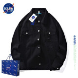 NASA LIKE官方潮牌牛仔外套男春秋季美式水洗夹克男女工装上衣情侣棉牛仔衣 黑色 3XL  推荐160-180斤