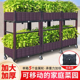 原起点带轮阳台种植箱移动家庭种菜箱长方形塑料蔬菜种植盆户外室外庭院 金属轮【双层6联箱】150*40*85