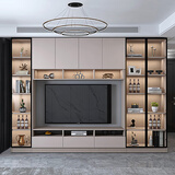 强匠木业客厅电视柜书柜组合一体逻居多功能背景墙柜靠墙透明展示收纳高柜 不带灯长2800X深400X高2200