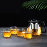 禾艾苏（heisou）玻璃茶壶大容量耐热玻璃花茶壶泡茶器不锈钢过滤冲茶器功夫茶具 1000ml茶壶+4个茶杯