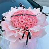 百花馆鲜花33朵玫瑰花满天星花束真花生日礼物送女友老婆同城配送当日达 【公主奶油裙】33朵戴安娜粉玫+丝带|dye82