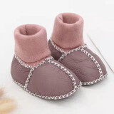 小猪球球 婴儿鞋子秋冬季加绒加厚保暖软底羊皮毛一体宝宝新生儿学步鞋 粉红色 内长13cm  7-14个月
