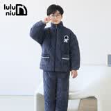 噜噜牛儿童睡衣男童冬季珊瑚绒夹棉加厚保暖法兰绒中大童男孩睡衣 83012-深蓝 165 (22码建议身高155-160)