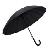 午二特价16骨素色彩虹伞长柄直杆伞防风伞晴雨伞商务伞logo遮阳广告伞 黑色16K弯柄
