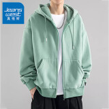 真维斯（JEANSWEST）秋冬季开衫连帽卫衣男士冬季外套休闲百搭宽松加绒加厚夹克打底衫 浅绿【常规】 M【建议115-135斤】