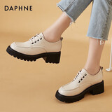 达芙妮单鞋女新款春季英伦风乐福鞋厚底增高小皮鞋女鞋 米色（加绒） 37