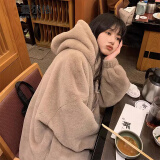 蔓尔依小香风羊羔毛外套女秋冬季2025新款韩版宽松厚毛绒连帽羊羔绒棉衣 驼色 S