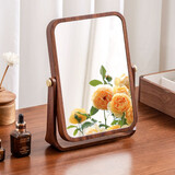 木雅轩实木镜子化妆镜桌面便携台式梳妆镜卧室梳妆台镜子礼物女高级感 胡桃木梳妆镜子-方形