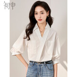 初申春秋衬衫女时尚设计感V领宽松高级感中袖衬衣S13KC2429 白色 M 