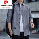 皮尔卡丹品牌夏季短袖纯棉工装衬衫外套男士七分袖薄款百搭宽松休闲衬衣t 灰色 XL 125-140斤