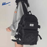 回力（Warrior）书包女高颜值初中生高中生大学生轻便大容量双肩包男旅行电脑背包 纯黑色【带猩猩挂件】