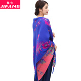 继方秋冬新款围巾女冬季加厚双面大方巾方形空调披肩两用民族风围脖 向阳花-宝蓝色