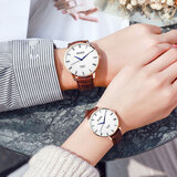 佰时顿(BASID)情侣手表一对价防水石英男女皮带表韩版潮流时尚中学生个性手表刻字定制七夕情人节礼物 7789A玫金一对白底棕