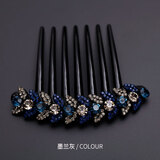 乐玛乐玛发饰水钻发梳插梳韩版简约头花梳子镶钻发夹树叶皮质头饰饰品 墨兰灰