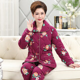 曼德莱芬睡衣女冬季加厚三层保暖纯棉夹棉中老年中年妈妈秋冬款家居服套装 81851 L 【建议100-120斤】