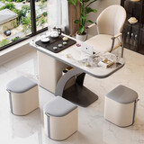 努扬岩板阳台茶桌椅组合轻奢现代高级感烧水壶一体茶几客厅家用小茶台 香奈儿阳台茶台+1双弯椅2马鞍凳 120*60