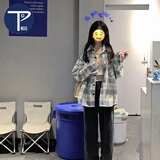 PMOG蓝色格子衬衫女vintage设计小众夏薄款长袖宽松小个子外套 ASL蓝色/【夏季可穿】薄款 L 适合106-120斤