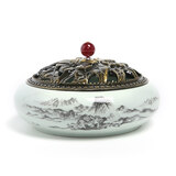 周语资堂香炉熏香家用室内大号蚊香盘托陶瓷檀香炉沉香香薰炉线香插蚊香架 大号富春+送香插+防火棉+蚊香架