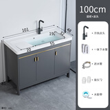 DAFIFY卫生间洗衣机柜一体水盆落地带搓板浴室柜阳台洗衣槽洗手池洗脸盆 绅士灰洗衣柜100cm