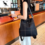 酷奇袋鼠双肩背包2025新款时尚女士背包大容量双肩包女士上班族旅行包 尊贵黑