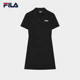 FILA 斐乐官方女子针织连衣裙时尚修身POLO领短袖裙子 正黑色-BK S (160) 80A