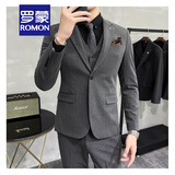 罗蒙（ROMON）轻熟风休闲大码西服套装男韩版修身两粒扣三件套通勤商务小西装潮 中灰色【西装+西裤】 4XL (建议160-180斤内)