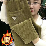 诗娅达加绒加厚灯芯绒休闲裤女秋冬女装新款显瘦哈伦宽松休闲运动裤 加绒黄色 2XL 建议120-135斤