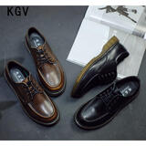 KGV【二层牛皮】大头皮鞋男英伦风尚工装休闲鞋厚底增高学院风商务男 棕色 40 【皮鞋尺码】比运动鞋大一码