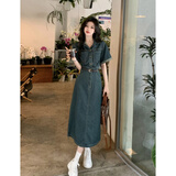 妹丫2025夏季新款复古港风小众设计感长裙闺蜜装牛仔连衣裙女小个子 8649长款配腰带 M