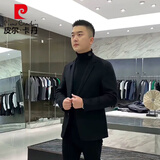 皮尔卡丹（pierre cardin）2025秋冬季西服双面呢休闲男士小西装毛呢外套呢子短款大衣 黑色M882 XL 【130-150斤】