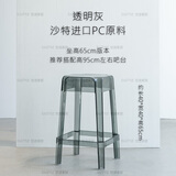 世途北欧透明亚克力椅子吧凳水晶高脚方凳时尚凳子现代简约塑料吧台椅 坐高65cm版-透明灰