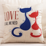 欣嘉妍 抱枕靠垫含芯 亚麻手感靠枕沙发床头靠垫腰枕礼品可定制 可拆洗 情侣猫42*42cm 枕芯+枕套