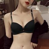 KJ性感内衣女无痕小胸聚拢调整型上托防下垂无钢圈薄款文胸罩 黑色单件 M 75/34B【中厚聚拢】