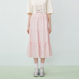 乐町韩系甜美蛋糕长裙少女感纯棉半身裙基础好穿长裙 粉色（现货） S