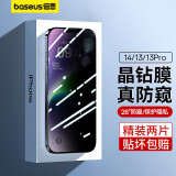 倍思 适用苹果14/13钢化膜防窥膜iphone13pro/16e通用超瓷晶手机膜防摔防指纹高清全覆盖前膜28° 2片装