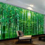 墨岩高清竹林风景墙纸竹子电视背景墙布壁纸绿色客厅田园风格影视墙 无缝进口植绒布(整张) 仅墙纸