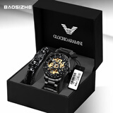 帝兹（DiziziD）手表男士机械表全自动镂空腕表夜光防水高中生学生礼物送男友 【全自动机械机芯】黑壳黑面钢带