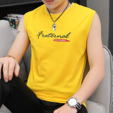 汉角 背心男无袖夏季纯棉砍袖运动健身修身汗衫男装弹力坎肩t上衣服恤 5624黄色 XL/175【120-135斤】
