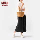 无印良品（MUJI）纸编 托特包 手提包 包包 女包 通勤 编织包 大容量 度假沙滩包 浅棕色 小 底部直径18cm，高18cm