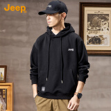 JEEP2025春季新款男士连帽卫衣男休闲宽松长袖套头刺绣T恤上衣服