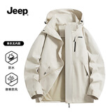吉普（JEEP）冲锋夹克秋季户外男女同款防风运动登山上衣外套 卡其 L