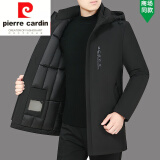 皮尔卡丹（pierre cardin）三防白鸭绒男士羽绒服中长款加厚冬装中年爸爸保暖上衣外套针织 黑色 XL(建议90-123斤)