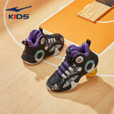 鸿星尔克（ERKE）童鞋男童中大童比赛球鞋儿童篮球鞋63122404037正黑/电竞紫31